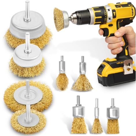 Brosse Metallique pour Perceuse - 9pcs Brosse Perceuse Ensemble pour le Nettoyage, L'élimination de la Rouille, le Polissage et la Peinture Décapante