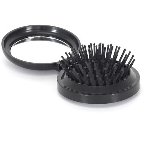 Brosse & Miroir de Sac "Nomade" 7cm Noir