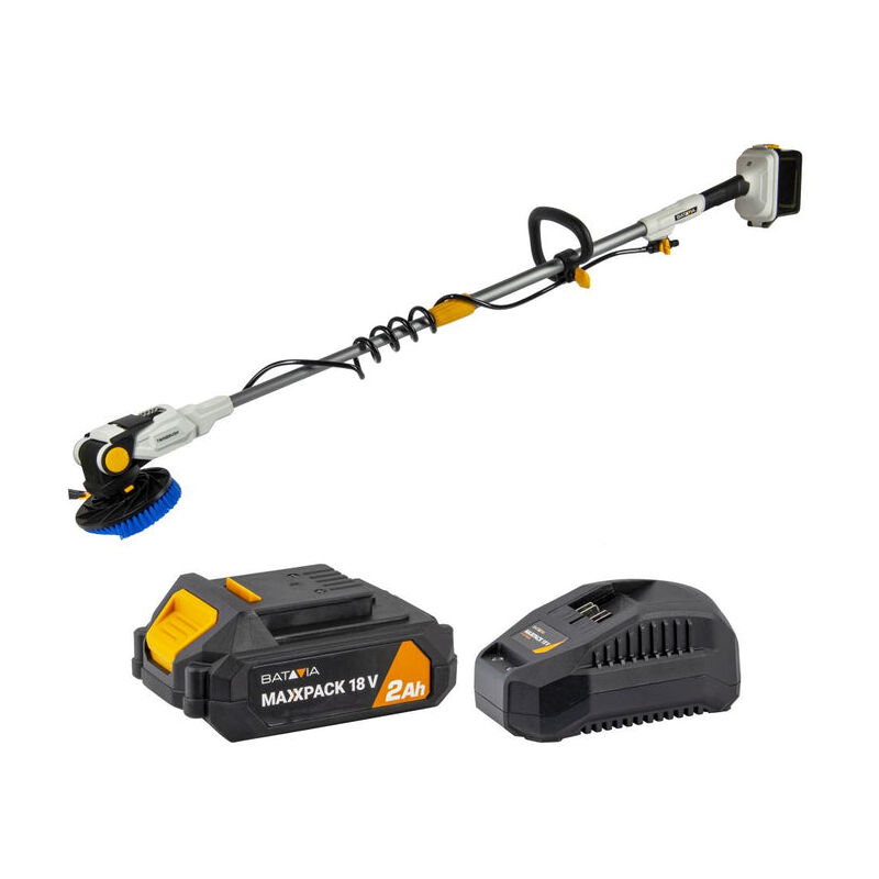 Brosse motorisée télescopique sans fil Twin® Brush 18V - Pack outil + batterie 2,0Ah + chargeur standard inclus