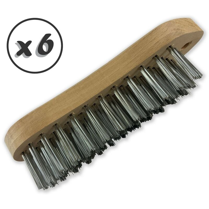 Brosse métallique à main type violon Fil laiton ou inox rond lisse sur 5 rangs - Quantité x 6 - 5 rangs inox