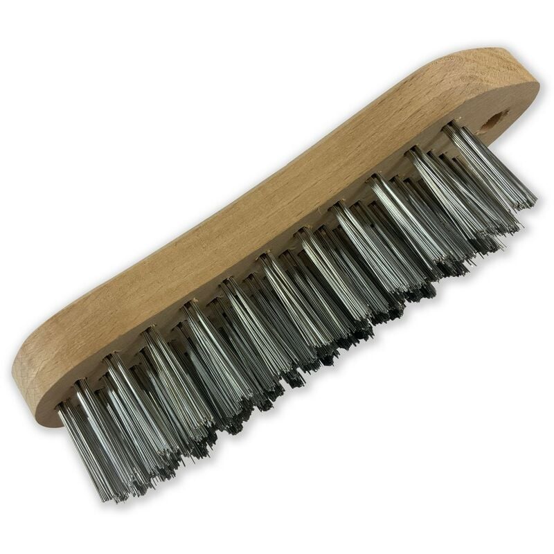 Brosse métallique à main type violon Fil laiton ou inox rond lisse sur 5 rangs - Quantité x 1 - 5 rangs inox
