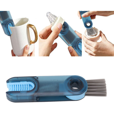 Brosse Multifonctionnelle 3-en-1 pour Bouchons de Bottes et Cups en Stainless Steel 304 avec Rotation 360° - Compacte et Léger (41g) - Bleu