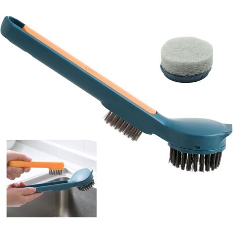 Brosse nettoyage cuisine Scrub - brosse en plastique portable, 2 en 1 nylon poils et éponge de fibre, brosse à vaisselle, wok, évier, baignoire, chaussures (bleu foncé)