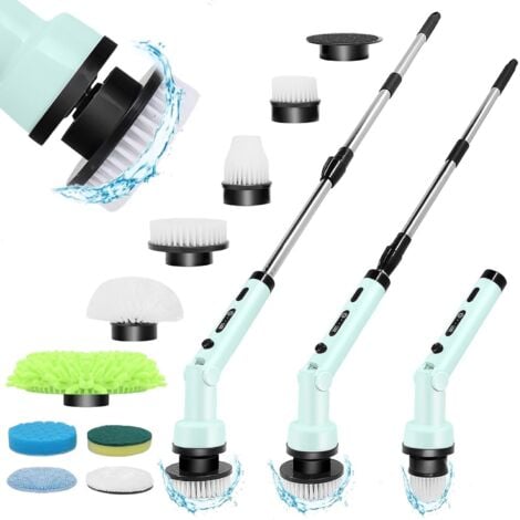 SJLERST Brosse Nettoyage Electrique 9 en 1, Brosse Rotative Nettoyage Rechargeable, Brosse Nettoyage Salle de Bainavec Manche Réglable, 3 Vitesses réglables,Pour Salle de Bain, Cuisine et Voiture,Vert