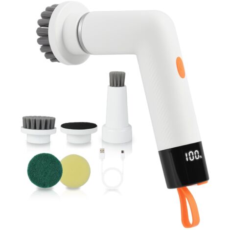 Brosse Nettoyage Electrique, Brosse de Nettoyage sans Fil étanche IPX6, Brosse Electrique Nettoyage Rotative avec 5 Têtes pour Salle De Bain, Cuisine, Voiture
