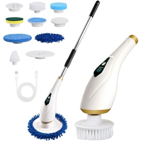 Brosse Nettoyage Electrique, Brosse Electrique Nettoyage Rotative La Maison, Brosse électrique avec Tige Télescopique Et 8 Têtes De Brosse Interchangeables pour Salle De Bain,Sol,Cuisine