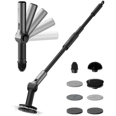 Brosse Nettoyage Électrique Rotative sans Fil, Angle Réglable, Poignée Extensible, IPX7, 8 Têtes de Nettoyante Remplaçables pour Salle Bain, Carrelage et Baignoire -