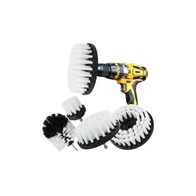 Largeight - Brosse Nettoyage Perceuse 5 pièces, Brosse pour Perceuse Voiture Carrelage Tapis Baignoire Cuisine Toilettes Blanc