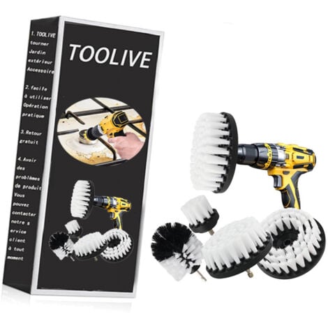 YOOUYIDA Brosse Nettoyage Perceuse 5 pièces, Brosse pour Perceuse Voiture Carrelage Tapis Baignoire Cuisine Toilettes Blanc
