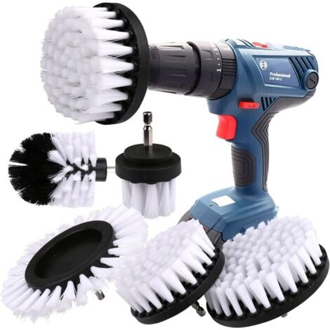 Brosse Nettoyage Perceuse 5PCS,Brosse Nettoyage Perceuse Électrique Nettoyage de Roue pour Jantes, Tapis,Carrelage, Baignoire, Briques, Sol (Blanc)