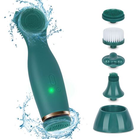Brosse nettoyante pour le visage électrique, brosses de lavage du visage en silicone étanche avec 4 têtes de brosse différentes pour un nettoyage en profondeur, éliminer les points noirs