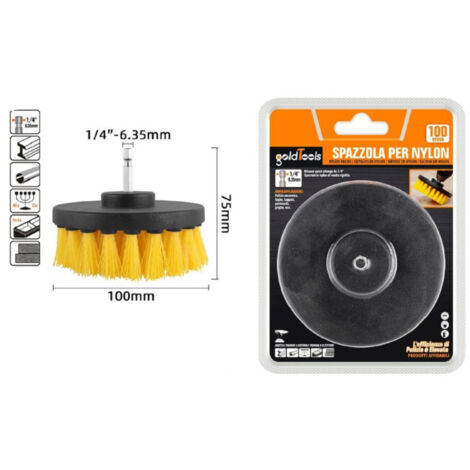 Brosse Nylon 100mm 1/4" Attachement Perceuse Rotative Electrique Pour Nettoyage 57239