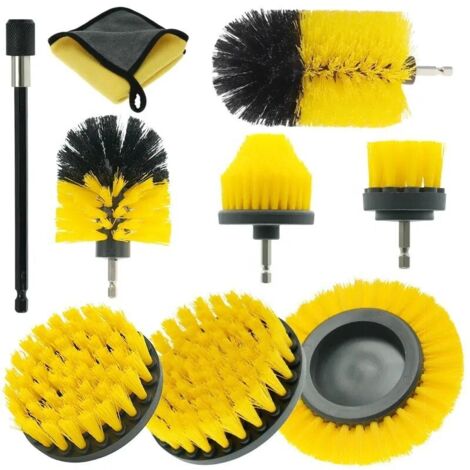 Brosse Perceuse, 9 Pièces Brosse Perceuse Nettoyage Kit, jaune