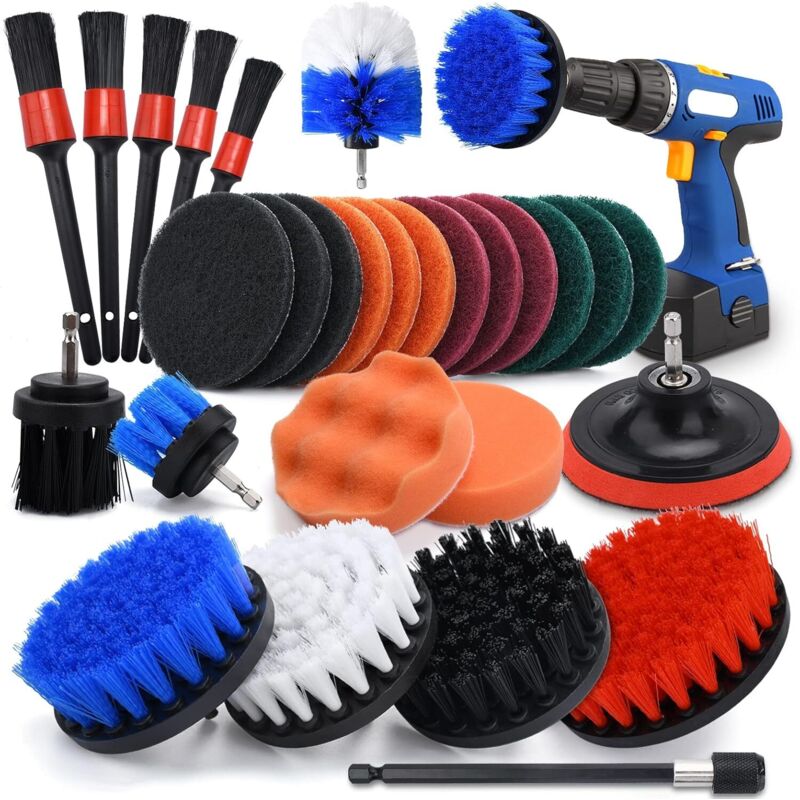 Brosse Perceuse Nettoyage Rotative 28PCS pour Voiture, Jantes, Baignoire, Carrelage, Cuisine, Canapé, Coins et Barbecue