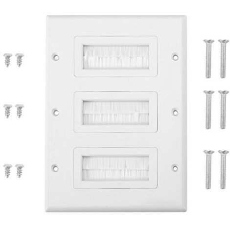 Brosse Plaque Murale, Câble Entrée Sortie Brosse Plaque en Plastique Anti Poussière, Passe-Câble Passage de Câble Trou pour Câbles HDMI ou Câbles Réseau/Téléphoniques(3)