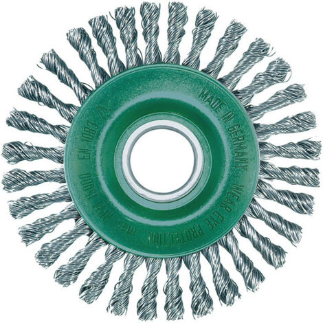 Brosse plate D. 115 mm perçage épaiss. de fil 0.5 mm acier inoxydable 6 mm 15 00