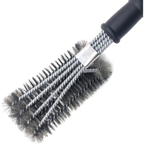 Brosse pour barbecue en acier inoxydable de 45 cm, quatre têtes, avec poils métalliques et manche souple et confortable - Nettoyant et grattoir parfaits pour les grilles de cuisson