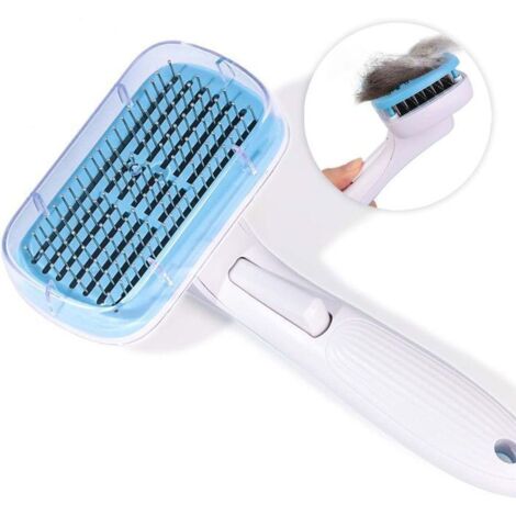 Brosse pour chat - Aitodos - Autonettoyante - Bleu et blanc - Élimination des poils morts - Protection