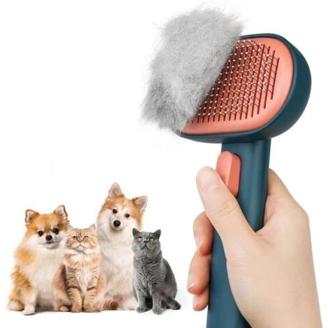 Brosse pour chat avec bouton de déverrouillage, brosses pour chats d'intérieur, brosse pour chats à poils longs ou courts - Vert