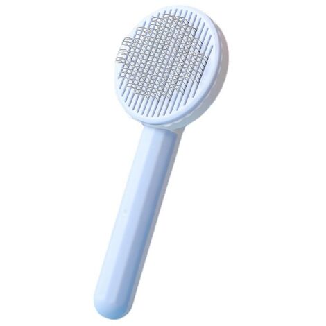 Brosse pour chien de compagnie brosse pour chat brosse souple en acier inoxydable auto-nettoyante brosse pour chien brosse pour chien poils courts poils longs(bleu ciel)