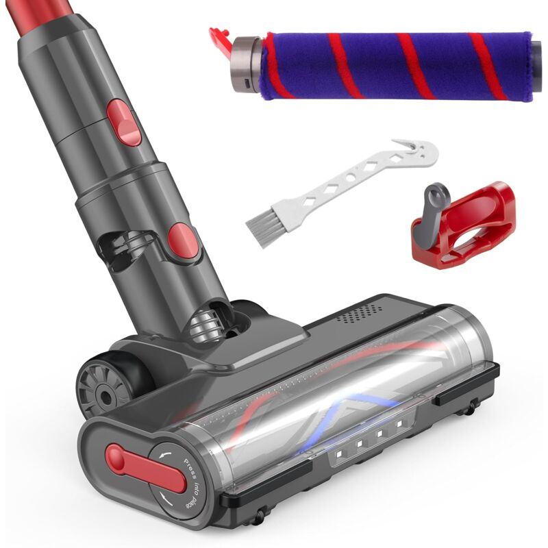Brosse pour Dyson V7 V8 V10 V11 V15 sv10 sv12 sv14 sv15, Tete Balai Dyson avec Brosse Turbo et Brosse Velours Douce, 4LED et Verrou de Gâchette,