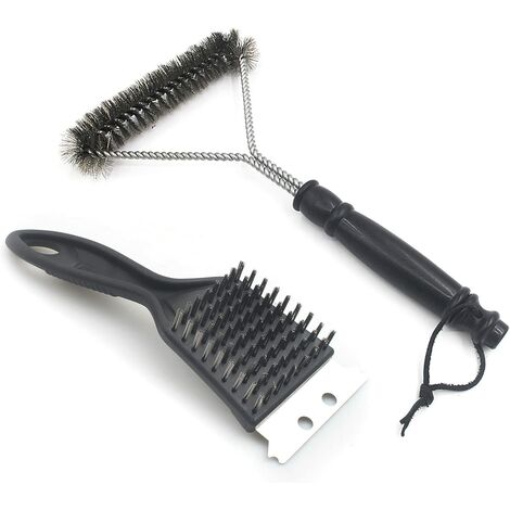 Brosse pour Gril, Brosse de Nettoyage pour Barbecue, Brosse à Barbecue, Brosse de Barbecue, Barbecue Brosse, 2 in 1 Stainless Steel Wire BBQ Brush + Pointed Multifunctional BBQ Brush (Black)