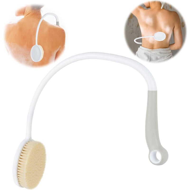 Ahlsen - Brosse pour le dos avec long manche - Brosse de douche ergonomique avec poils souples - white