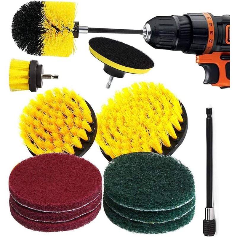 Brosse pour Perceuse, 12 Pièces Brosse de Nettoyage Durable pour perceuse de Forage Drill Brush pour Surfaces de Salle de Bain, Sol, Tapis Voiture,