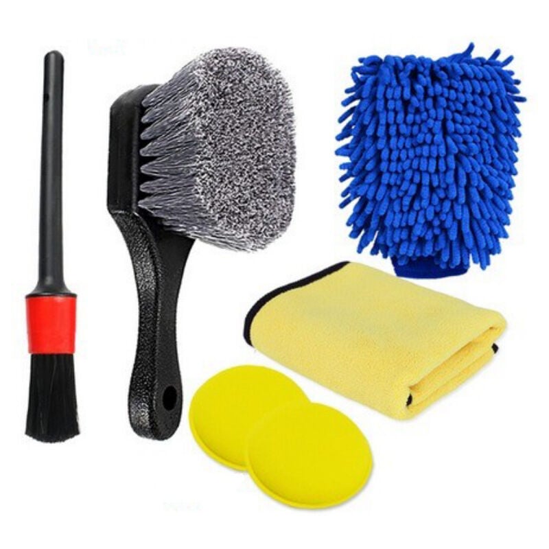 Csparkv - Brosse pour pneus de voiture, brosse de détail, brosse de nettoyage des espaces, ensemble de 6 gants de lavage de voiture - grey