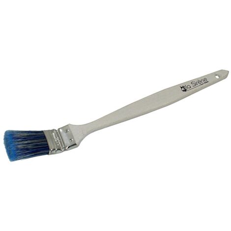 Brosse Radiateur BLUE MUST largeur 25 mm coudée sur plat soies/synthétique bleus avec manche bois verni et virole inox - THÉARD