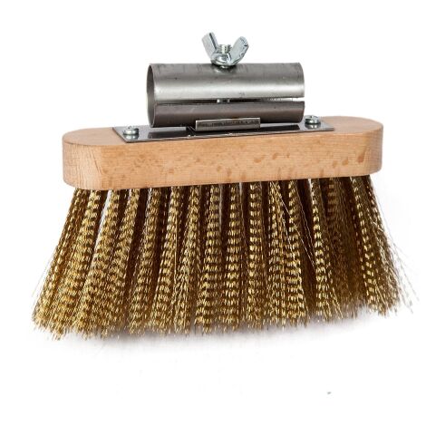Brosse rotative anti-cendres de four en laiton 13 x 3 cm – Nettoyage efficace pour fours à bois et électriques – Base en métal pivotante
