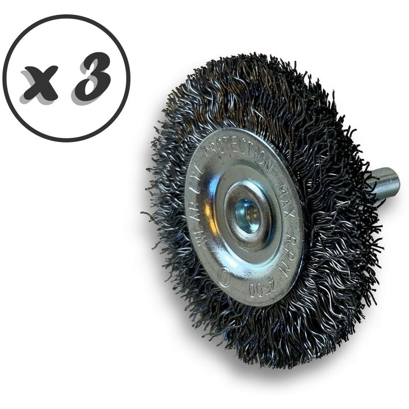 Kibros - Brosse circulaire métallique sur tige ø 50 mm Fil acier dur - Quantité x 3 - ø 50 mm - Ep. 8 mm - Acier dur