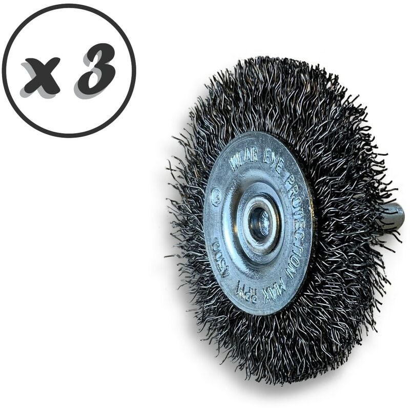 Kibros - Brosse circulaire métallique sur tige ø 60 mm Fil acier dur - Quantité x 3 - ø 60 mm - Ep. 8 mm - Acier dur