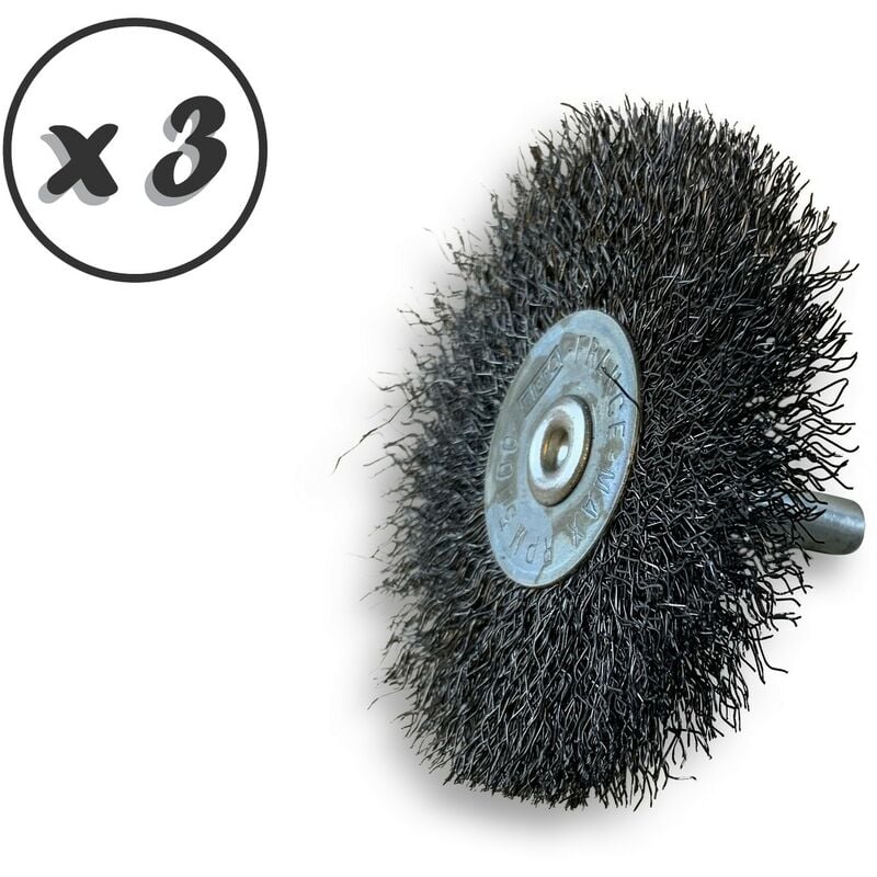Kibros - Brosse circulaire métallique sur tige ø 60 mm Fil acier souple - Quantité x 3 - ø 60 mm - Ep. 8 mm - Acier souple