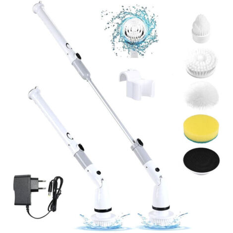 Brosse Rotative Électrique, Brosse de Nettoyage sans fil avec 4 Têtes de Brosse Remplaçables,320R/min,Balai Brosse Baignoire et Carrelage pour Salle de Bain Cuisine Voiture