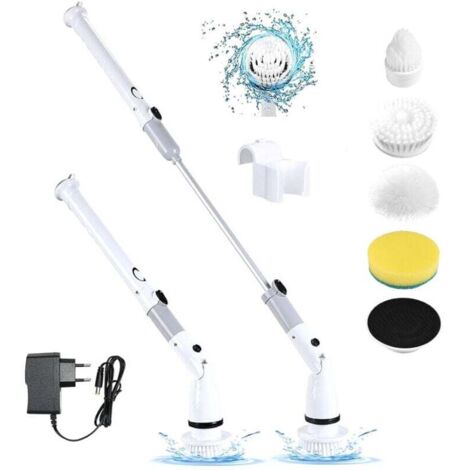 Brosse Rotative Électrique, Brosse de Nettoyage sans fil avec 4 Têtes de Brosse Remplaçables,320R/min,Balai Brosse Baignoire et Carrelage pour Salle de Bain Cuisine Voiture