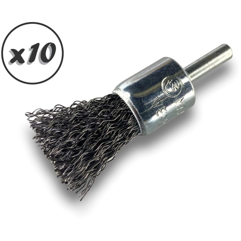 Kibros - Brosse en bout sur tige Forme pinceau Fil acier dur Diamètres variés - Quantité x10 - ø 18 mm - acier - Dure