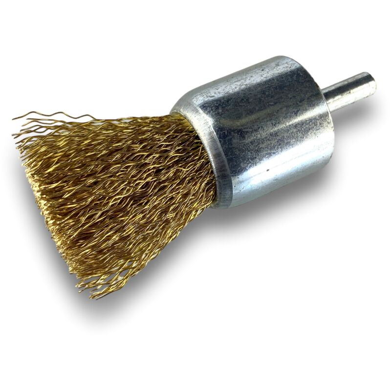 Brosse en bout sur tige Forme pinceau Fil LAITON dur Diamètres variés - Quantité x 1 - Ø 28 mm - LAITON - Dure