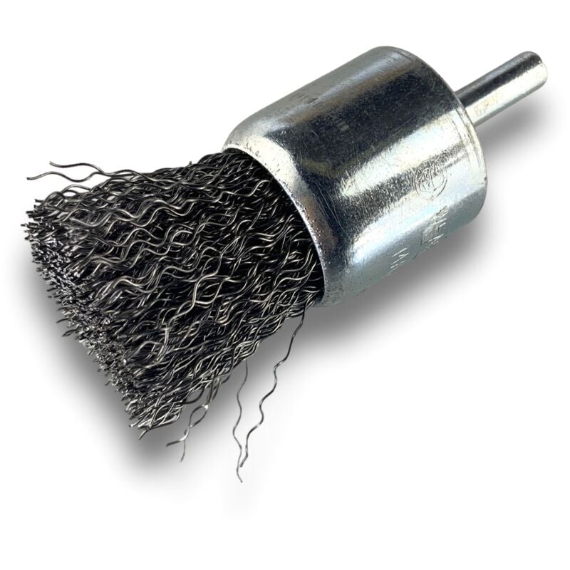 Kibros - Brosse en bout sur tige Forme pinceau Fil acier dur Diamètres variés - Quantité x 1 - ø 28 mm - acier - Dure