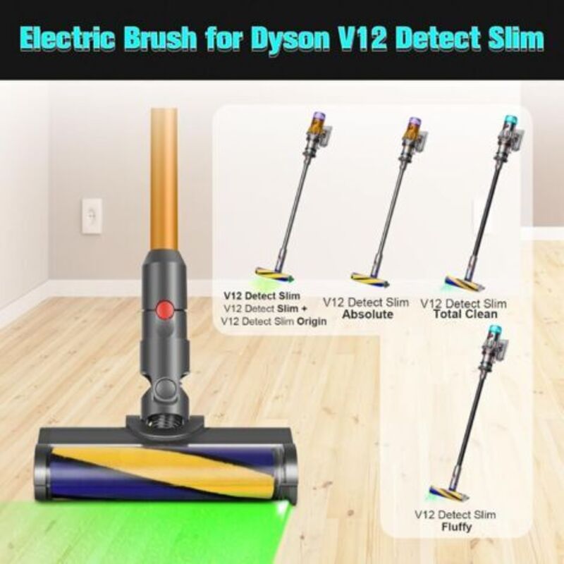 Brosse rotative pour aspirateur Dyson V12 Detect Slim – Lumière LED – Convient au nettoyage des sols durs – Angle de rotation de 140° – Lavable et