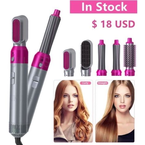 Brosse sèche-cheveux électrique 5 en 1 - ions négatifs - lisseur - bigoudi