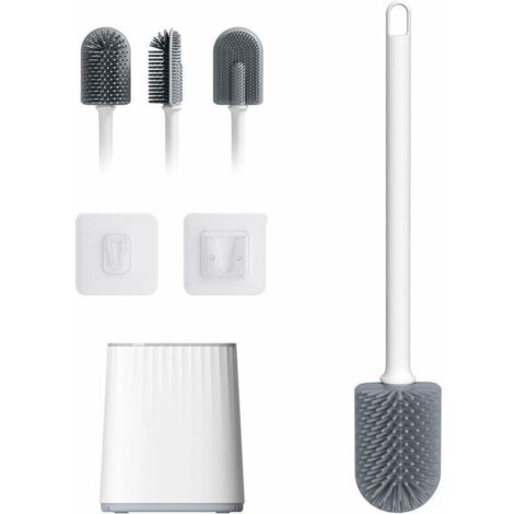 Brosse Toilette Silicone Plate Balayette WC Antibactérienne Brosse WC avec Support de Séchage Rapide.