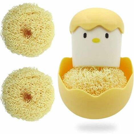 Brosse �� vaisselle avec 3 brosses de nettoyage rempla?ables, brosse �� r��curer cr��ative, brosse �� r��curer pour po��le �� frire en fonte (jaune)