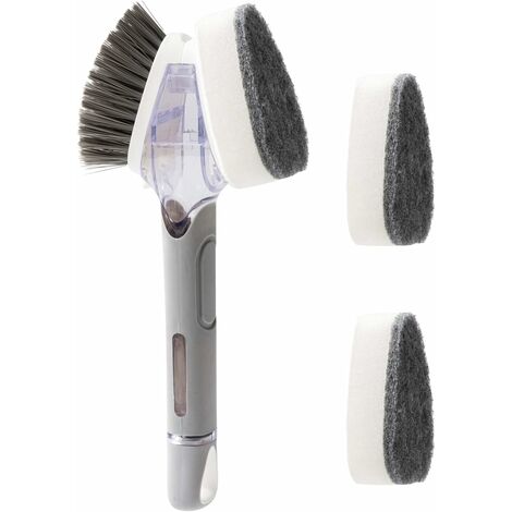 Brosse Vaisselle Avec Distributeur Doseur de Savon，Eponge Vaisselle Remplaçable Antibactérien,Nettoyage Facile de la Brosse de Cuisine（Double tête ）