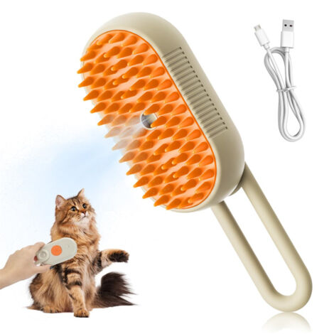 Brosse vapeur pour chat et chien, rechargeable, avec peigne antistatique, massage, nettoyage, démêlage et peignage en un seul geste, Kaki
