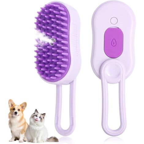 Brosse vapeur pour chat, peigne démêlant 3 en 1 avec spray, brosse vapeur pour toilettage des animaux et peigne démêlant (violet)