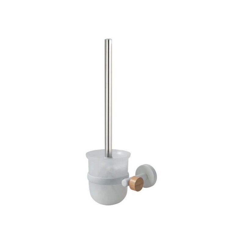 MSV - Brosse wc avec support à fixer Acier & bambou iana Blanc mat