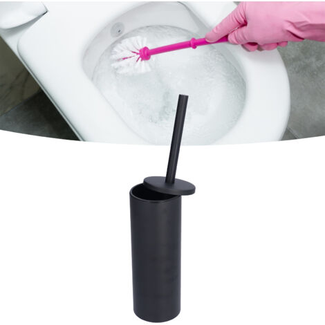 Brosse WC avec support en acier inoxydable et long manche. Brosse WC souple. Ensemble de brosses WC noires.-AquaForge