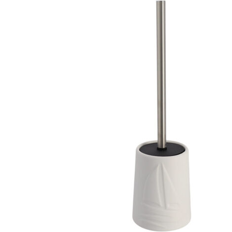 Brosse WC avec support en céramique Blanc déco Bateau et manche en acier inoxydable - TENDANCE