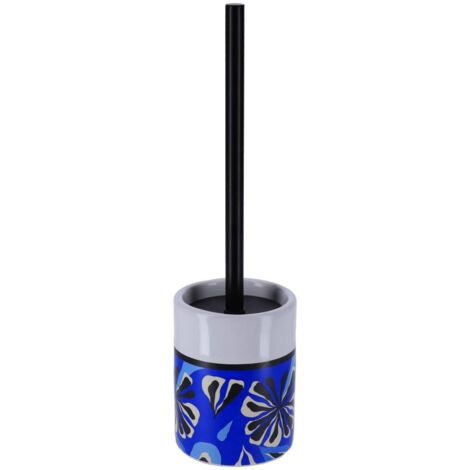 Brosse WC avec support en céramique déco Signature Bleu et Blanc - TENDANCE